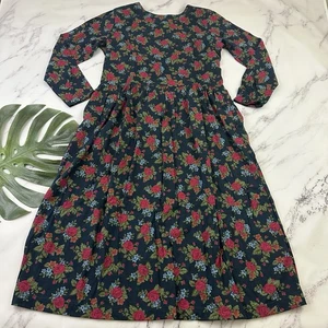 Lands End Damen Vintage 90er Maxikleid Größe XL blau rot rose Blumen Taschen - Bild 1 von 12
