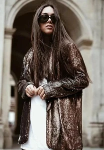 Zara Collection M UK 8 10 Bronze Silver Sequin Metallic Blazer Jacket BNWT - Picture 1 of 13