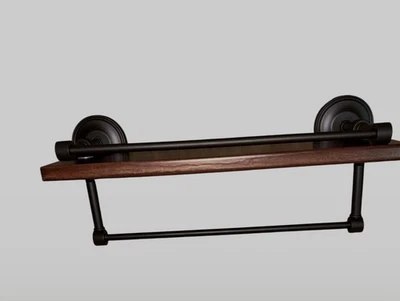 NUEVO Estante de madera Allied de latón WS-1TB-16-IR con toallero negro, 16" x 5" Foto 1 de 4