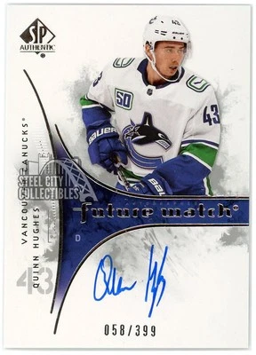Quinn Hughes 2019 Upper Deck SP Authentic Retro Future Watch Rookie Auto 58/399 - Image 1 of 2