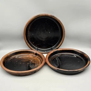3 DANSK Brown & Black Plates 9-5/8” Japan, Deep, Heavy, Individual - Picture 1 of 13