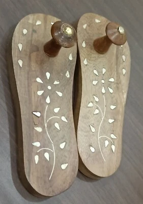 Wooden Khadau Wooden Slippers Charan Paduka Mini Pooja Article Size 6 Inches - Image 1 of 4