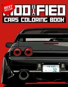 Modified Cars Coloring Book JDM Retro & Sports Car Illustrations for Adults&Kids - Picture 1 of 12