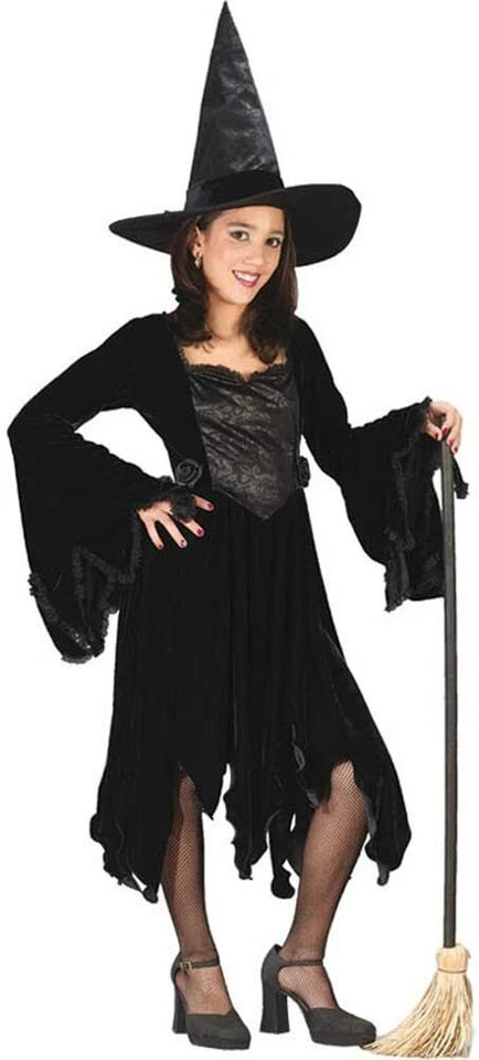 Disfraz de bruja de terciopelo negro para niño mangas completas vestido de fantasía Funworld Foto 1 de 1