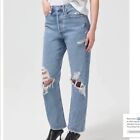 Agolde 90S High Rise Loose Fit Straight Blue Jeans Distressed Size 26 New
