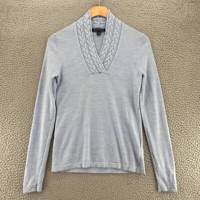 Brooks Brothers Sweater Womens Small Blue Wool Ribbed V Neck Stretch Pullover - Image 1 of 4
