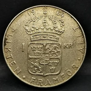 1 KRONE 1964 U SILBER 400‰ GUSTAV VI WILDLEDER / SWEDEN SILVER - Bild 1 von 2