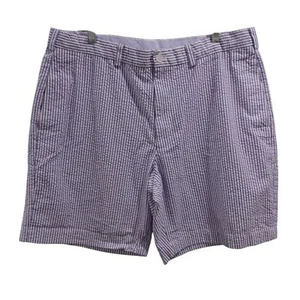 Brooks Brothers 346 Chino Shorts Sz 40 Blue White Striped Seersucker Flat Front - Picture 1 of 11