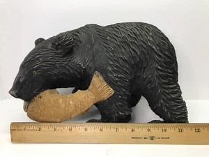 Antiker japanischer Bär mit Fischholz handgeschnitzt Kuma Ainu Hokkaido 1961 signiert - Bild 1 von 10
