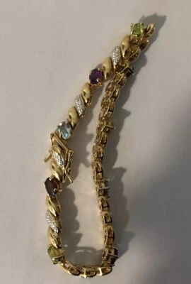 纯银黄金 Vermeil 多宝石网球手链 红色 绿色 紫色 蓝色 — 第 1/4 张图片