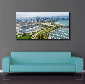 Chicago Bears Soldat Felddruck Leinwand/Glanz Stadion Kunst Lake Michigan Luftaufnahme - Bild 1 von 3
