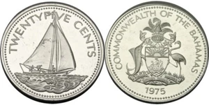 elf Bahamas 25 Cents 1975  Proof Sailboat - Picture 1 of 1