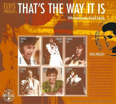 猫王普雷斯利25美元利比里亚邮票纪念品单张6张邮票30张 — 第 1/4 张图片