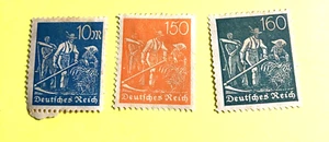 LOT OF 3 Stamps  Germany-Deutsches Reich 10, 150, 160 Mark-1920s-Reapers-USED - Picture 1 of 2