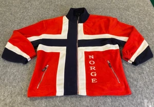 Rokk Norwegian Brand Unisex Red Zip Fleece Jacket Coat Sz XXL Flag Colorblock - Picture 1 of 11