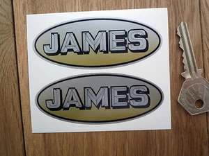 JAMES Oval Motorcycle Stickers 3.5" Pair Captain Cadet Commodore Comet Colonel - Picture 1 of 1
