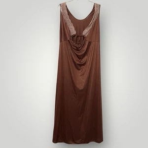 Texsheen Vintage Full Length V-Neck Brown Sleeveless Nylon Womens L Nightgown - Picture 1 of 4