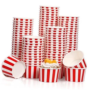 200 Pcs Paper Ice Cream Cups 5.5 Ounce Red White Striped Disposable Sundae - Picture 1 of 8