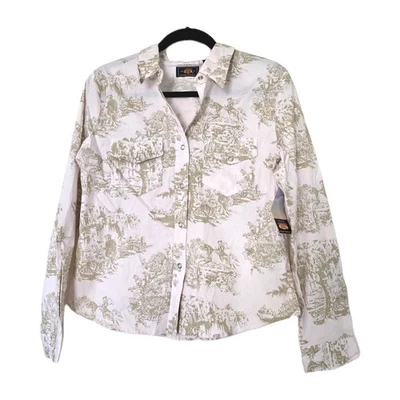 Blusa Vintage Route 66 Caballo Ecuestre Granja Estampado Mujer L Rosa A Presión Nueva con Etiquetas Foto 1 de 4