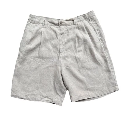 Eddie Bauer Khaki Shorts Mens 36 100% Linen Chino Pleated Classic Golf 9” Inseam - Image 1 of 4
