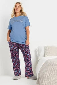 Yours Curve Women's Plus Size Floral Wide Leg Pyjama Bottoms - Picture 1 of 7