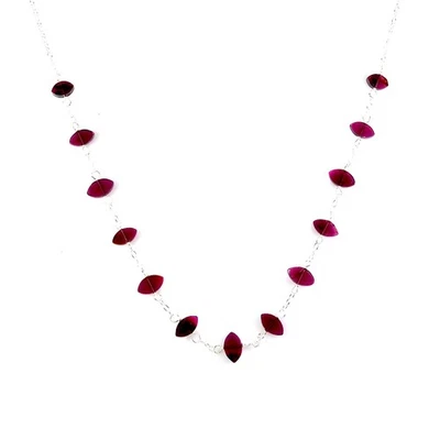 925 Sterling Silver Necklace Rhodolite Garnet 8x4mm Natural Gemstone Jewelry 17. - Image 1 of 4
