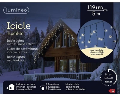 Lumineo Lichtervorhang ICICLE TWINKLE 119 LED 5 m warm weiß, schwarzes Kabel - Bild 1 von 4