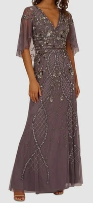 Vestido para mujer Adrianna Papell púrpura adornado manga capa talla 10 Foto 1 de 3