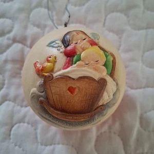 Decorazione natalizia vintage ANRI artigianale 76 Italia palla angelo sopra culla LEGGI - Foto 1 di 6
