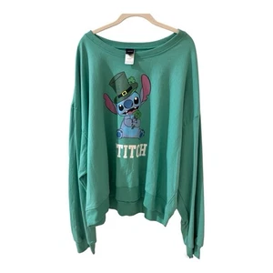 Disney Lilo & Stitch St. Patricks Day Kleeblatt grün Rundhalsausschnitt Sweatshirt 3X - Bild 1 von 6