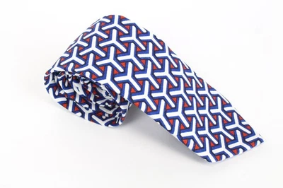 SUITSUPPLY Men's Tie 148 x 8 cm Blue Cotton Linen Pointed End Pattern - Image 1 of 4