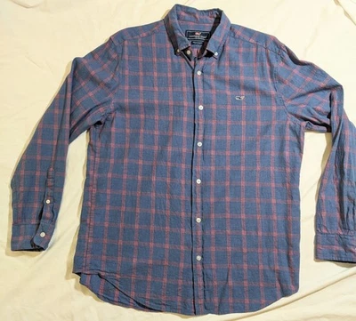 Camisa ballena Vineyard Vines para hombre talla grande abotonada azul con cuadros rosas Foto 1 de 4