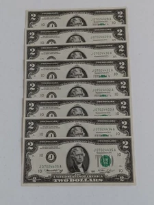 8 Consecutive- 1976 $2 Green Seal Federal Reserve Notes- JA Block - Picture 1 of 11