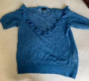 MAJE Ruffled pointelle-knit top jumper - UK12/EU40/Size3 - Picture 1 of 4