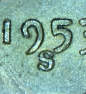 1953 S Lincoln Grano Centesimo Smarrito Marchio di Zecca Alto "S" MM Errore - Foto 1 di 4