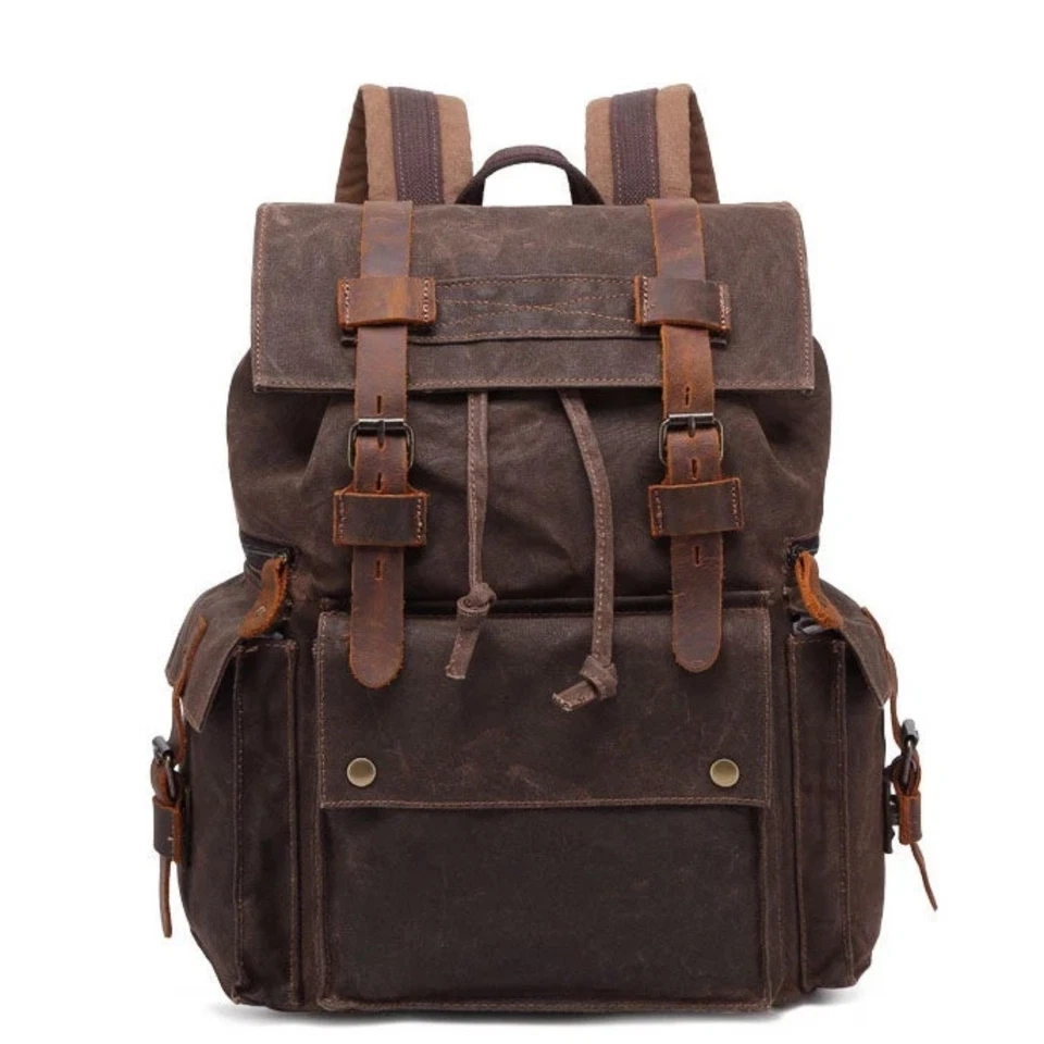 Waterproof Waxed Canvas With Leather Strap Backpack - Image 1 of 3