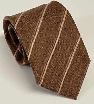 CORBATA DE LUJO PAL ZILERI MARRÓN A RAYAS 70% CACHEMIR 30% LANA CALIENTE 🔥 Foto 1 de 4