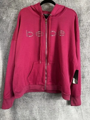 BEBE SPORT Sudadera con Capucha a Rayas Rosa Mujer Logotipo a Rayas Fucsia Cremallera Completa Talla 3XL Foto 1 de 4