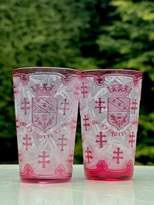 BACCARAT 2 GLASSES ACID ETCHED CROSS OF LORRAINE PATTERN - Picture 1 of 9