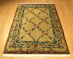 4 x 6 handgefertigte pflanzliche Farbstoffe handgesponnen weiche seidige Wolle Tibetischer Jasmin dicker Teppich - Bild 1 von 10