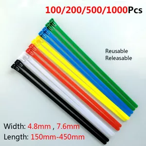 Width 4.8mm 7.6mm Reusable Nylon Cable Ties Zip Ties Length 150mm-450mm 6 Colors - Picture 1 of 12