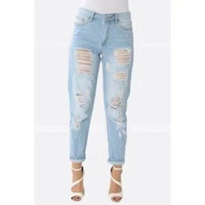 FIRE LOS ANGELES LAVADO ÁCIDO BOYFRIEND DESGASTADO MUJER JEANS 26 NUEVO CON ETIQUETAS - Imagen 1 de 4