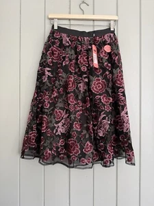 NWT Chi Chi London Skirt 4 Rilla Embroidered Lace Fit Flare Pink Black NEW - Picture 1 of 5
