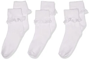 Girl's Eyelet Lace Socks 3 Pair Pack Soft Breathable Cotton Socks - Picture 1 of 4