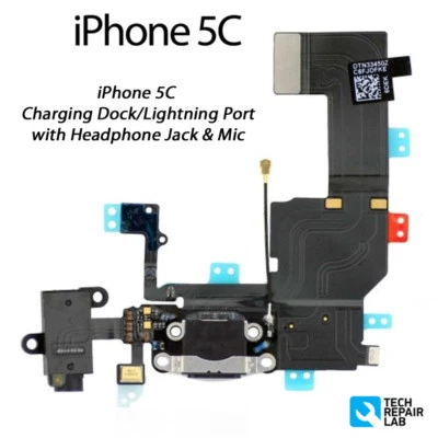 TECH REPAIR LAB NEW iPhone 5C Replacement Charging Dock/Port with Headphone Jack BLACK