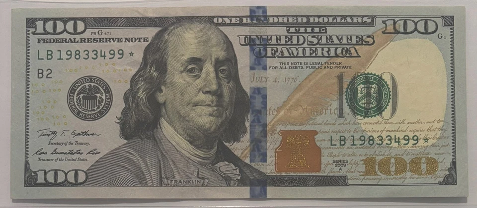 Billete De 100 Dólares Con Estrella Año 2009 A.Para Colección. - Image 1 of 2