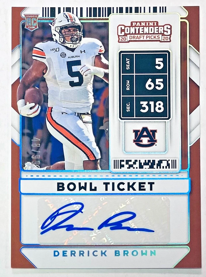 2020 Panini Contenders Draft Picks Derrick Brown Bowl Ticket Auto /99 Rookie RC - Image 1 of 2