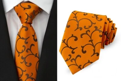 Новые мужские классический галстук цветочный оранжевый черный JACQUARD сплетенный 100% шелк галстук - Изображение 1 из 2