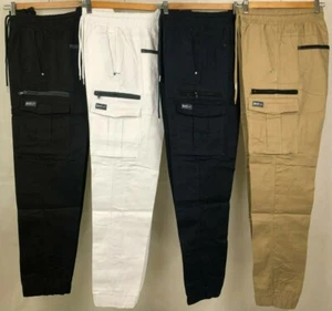 Men Tradie Heavy Duty Cotton Cargo Work Pants Elastic Waist Stretch Cuff/Crotch - Picture 1 of 36
