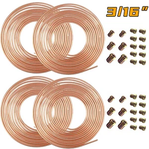 4 x Copper Nickel Brake Line Tubing Kit 3/16 OD 25 FT Coil Roll All Size Fitting - Picture 1 of 9